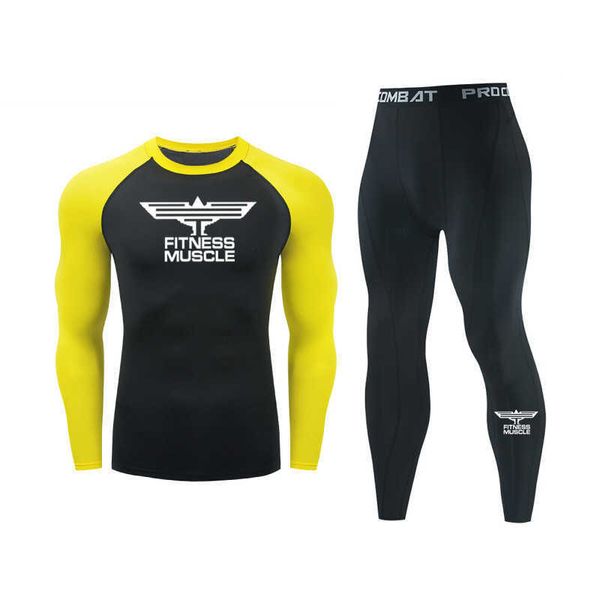 Fatos de treino masculinos 2023 conjunto de corrida masculino roupas de academia de compressão roupas esportivas meia-calça de secagem rápida terno esportivo mangas compridas Muscle Fitness camiseta + calça J230601