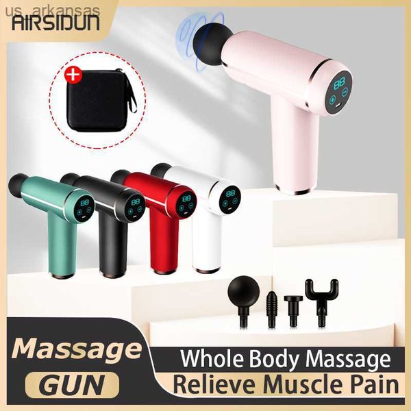 LCD Fascia Gun 4 teste di massaggio Massaggio completo del corpo per alleviare il dolore muscolare Massaggiatore elettronico portatile per spalle e gambe Relax L230523