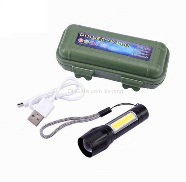 Torcia LED COB economica Torcia ricaricabile USB Torcia zoom Torcia potente e maneggevole Lampada super luminosa con cavo USB per batteria integrata