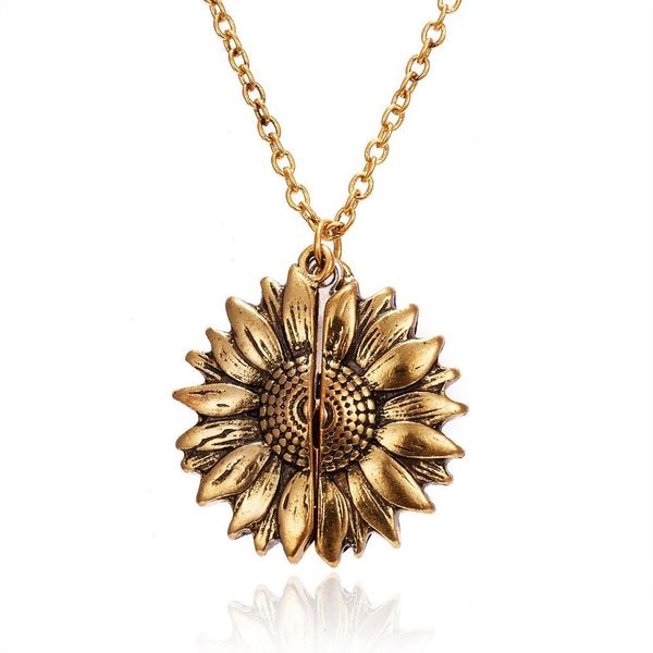 Anhänger Halsketten Neue Elegante Frauen Gold Halskette Benutzerdefinierte Sie Sind Mein Sonnenschein Offene Medaillon Sonnenblume Lange Kette Schmuck Geschenk Drop Deli Dhdek