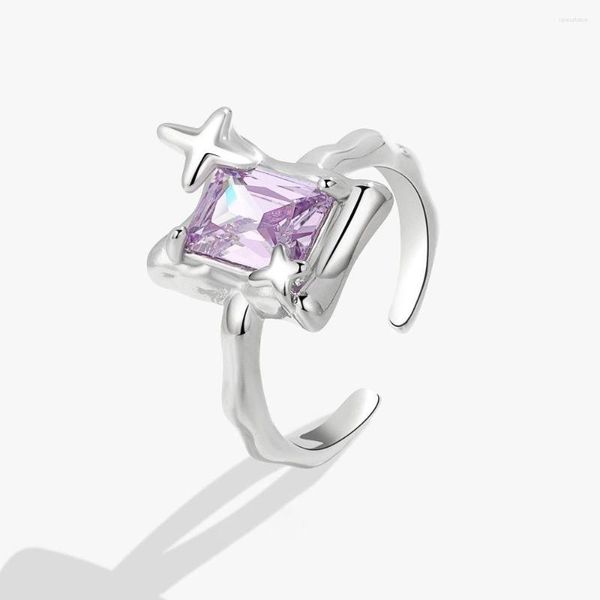 Cluster Rings Original 925 Silver Sterling Silver Purple Rectangle Stone For Women Casal CZ Wedding Women's Vintage Ring Fine Jewelry