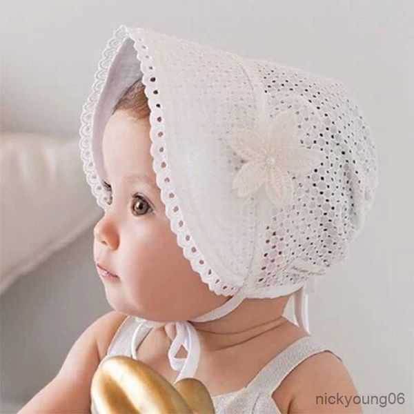 Accessori per capelli Cappello da bambino estivo Cappello da principessa per bambina neonato con fiocchi Cappelli con lacci per neonato in tinta unita