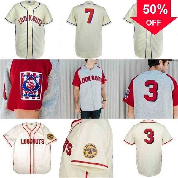 Xflsp GlaA3740 Chattanooga Lookouts 1951 Home Jersey 100% Costurado Bordado Camisas de Beisebol Vintage Masculino 100% Costurado em Branco Camisa de Beisebol