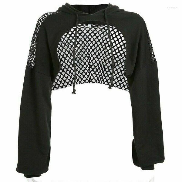 Moletons femininos streetwear menina arrastão patchwork feminino sexy malha transparente manga longa pulôveres cropped sweatshirts