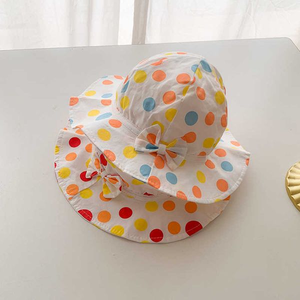2PCS Haar Zubehör Baby Mädchen Sommer Eimer Hut Dot Bowknot Hüte Nette Breite Krempe Infant Sonnenschutz Kappe