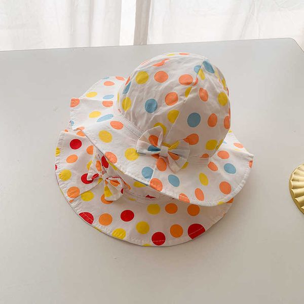 2 accessori per capelli per bambina, cappello estivo a secchiello, cappelli con fiocco a pois, berretto di protezione solare per neonati a tesa larga carino