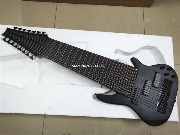 Özel 15 Dizeler Mat Siyah Elektrik Bas Gitar 24 FRETS HHH PICKUPS Yüksek Kalite