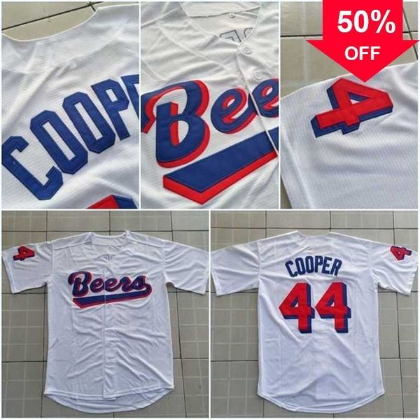 Xflsp GlaMitNess Men Joe Coop Cooper #44 BASEketball BEERS Movie Jersey Button Down White Baseball Jerseys High Quality