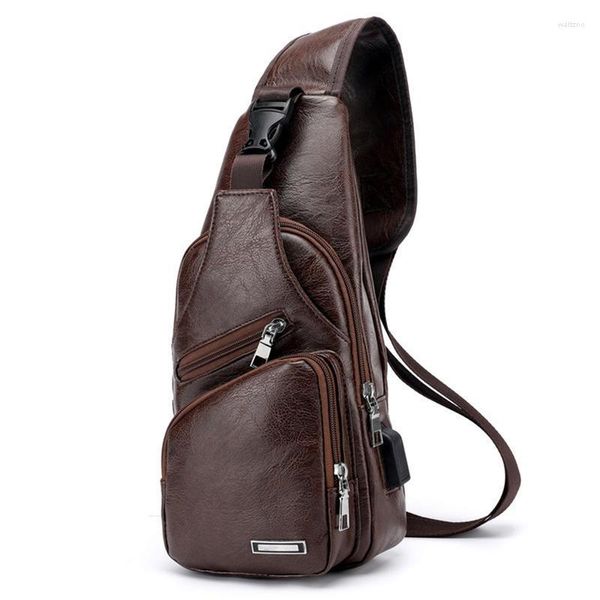 Seesäcke Schärpe Tasche für Männer PU-Leder Schulter Sling Rucksack kleine Cross Body Brust