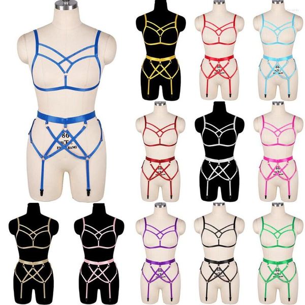 Set di reggiseni Bondage Cintura per imbracatura completa per il corpo Set di biancheria sexy per le donne Costume gotico Bretelle Giarrettiere Accessori erotici Reggiseno cavo