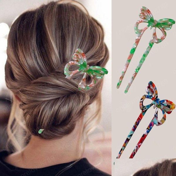 Forcine per capelli Bastoncini per capelli a farfalla Resina acetato Donna D Clip Pin Accessori per gioielli donna Drop Delivery Hairjewelry Dhk01