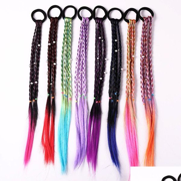 Porta coda di cavallo Parrucca per bambini Trecce Mticolor Mini clip Elastici per bambini Fasce per capelli Ragazza Accessori carini Corda stile coreano Goccia Deliv Dhho9