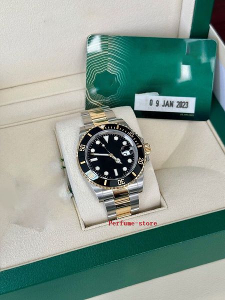 Дата 41-мм керамические двухцветные золотые черные часы 126613 LN B+PW-мода Автоматические водонепроницаемые мужские часы сапфира