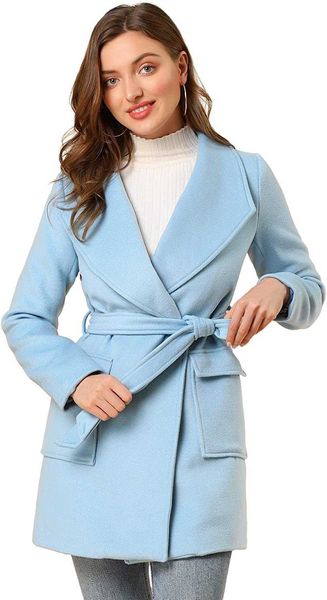 Allegra k Cappotto da donna con cintura invernale a doppio petto con risvolto verde frutta e tasche