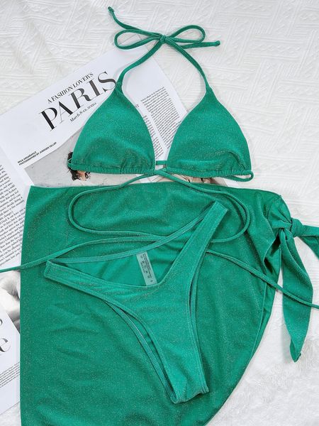 Set sexy Bareding Sumpsuit Swimsuit Biquini da 3 pezzi da bagno in maglia da bagno in maglia da bagno Swiny Green Solido Push Up Bandage Cross Bikini 2022