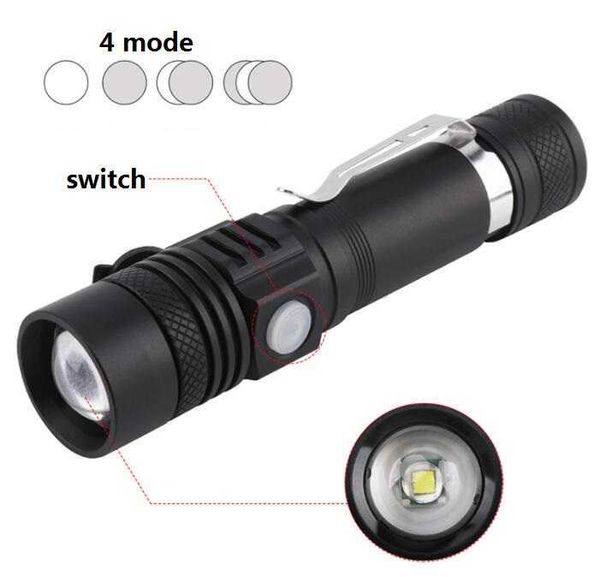 Heiße 10w T6 Taschenlampe Mini Stiftform 18650 Batterie Mini Aluminiumlegierung Taschenlampen Taschenlampen Stiftclip USB Aufladelampe Lichter