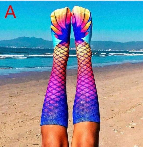 3D Tier Meerjungfrau Socken Cosplay Fischschuppe Gedruckt Socken Für erwachsene frauen mädchen Hause Warme Strumpf 16 Stile