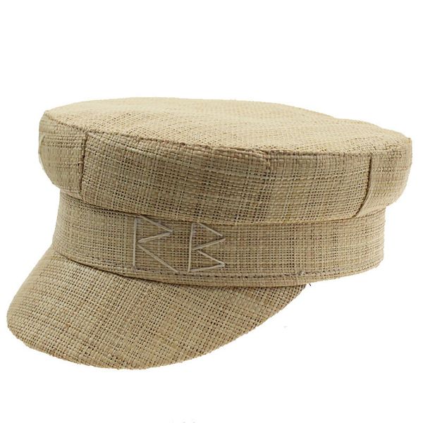 Berretti Cappelli militari estivi per donna Moda Cappello da marinaio RB Lettera Berretto con visiera ricamato Cappello di paglia di rafia causale Cappello da viaggio Flat Top Cap 230602