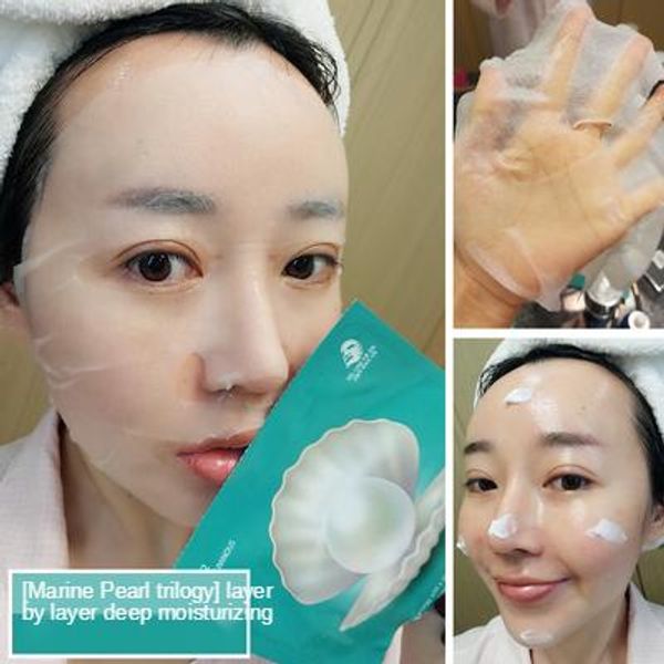 Viso Korea Jmsolution Marine Pearl Threepart Surface Film Acqua Luce profonda idratante e sbiancante Maschera chiara per il viso