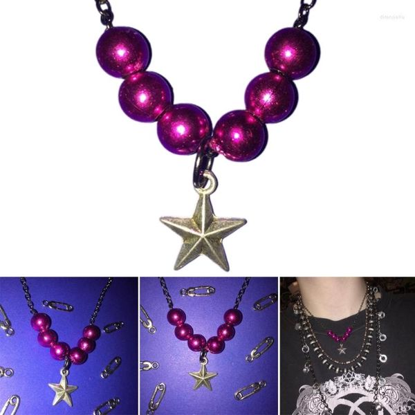 Anhänger-Halsketten, Stern-Halskette mit roten Perlen, Pentagramm-Kordelkette, handgefertigter Schmuck, Geschenk für Frauen, Mädchen, Teenager