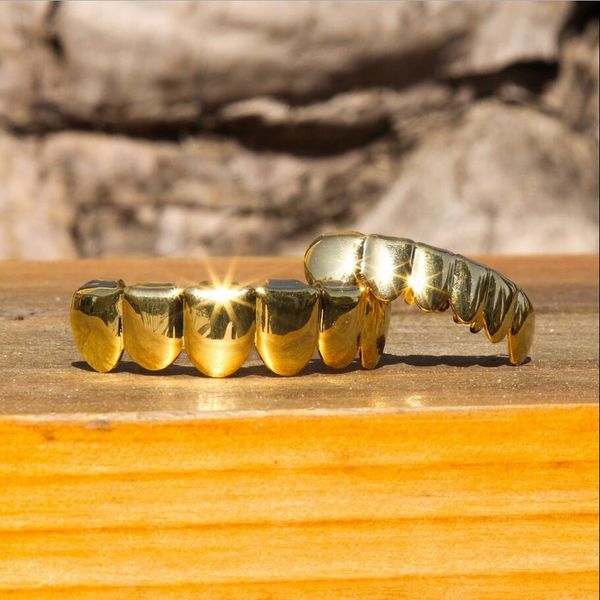 Hip Hop Dental Teeth Grillz Men Women Gold Grills Teeth Set Fashion Jewelry High Quality Eight 8 Top Tooth Six 6 Bottom Grills