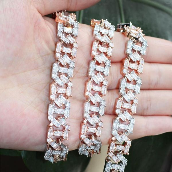 Halsband, Luxus-Baguette-Zirkonia, 12 mm, kubanisches Sommer-Accessoire, Party-Halskette für Frauen, hochwertige Schmuckstücke