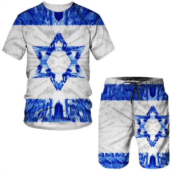 Fatos de treino masculinos Israel National Emblem Conjunto de 2 peças de roupas de praia de verão superdimensionadas Camisetas e shorts masculinos impressos em 3D P230603