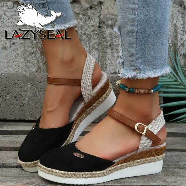 LazySeal Wedge Heal Heal Sandal Women New Summer Gladiator Designer Shoes Cover Toe Classic Sandals Women 2022 Med Heels Plus Size 42 L230518