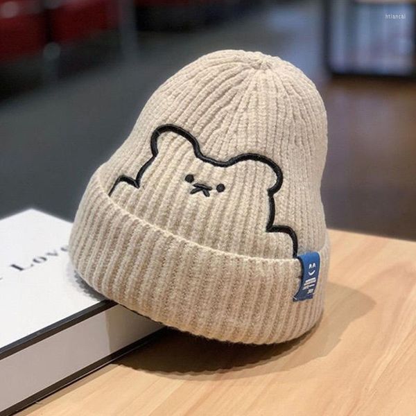 Boinas Desenho Urso De Malha Chapéu Do Bebê Animal Bordado Inverno Crianças Meninas Meninos Criança Bebê Boné Macio Quente Moda Gorro Gorras