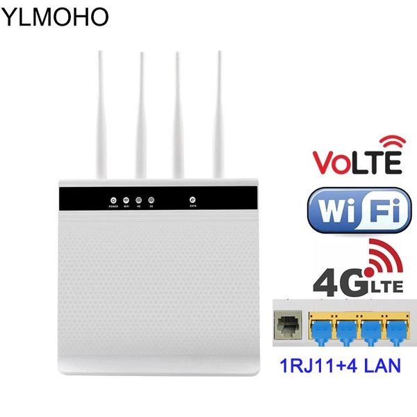 Router Ylmoho 4G Volte WiFi Router Wireless Voice Call Router Mobile Hotspot Breitband -Telefonmodem mit SIM Slot RJ11 4 LAN -Port