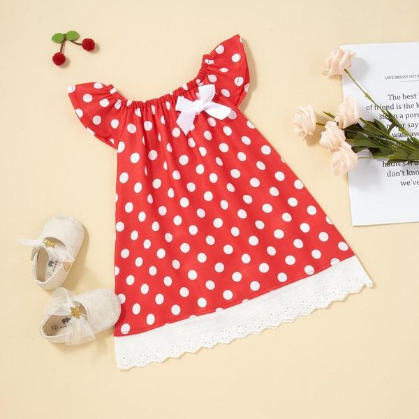 Vestidos para meninas de 0 a 2 anos, roupas de bebê, vestido de bebê, decote quadrado, manga, bolinhas, saia evasê