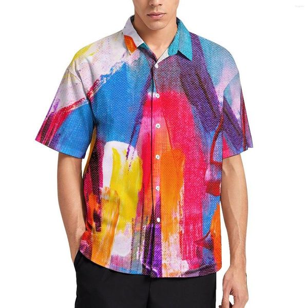 Camisas casuais masculinas pintura praia masculina manga curta aloha havaiana verão padrão corlorful camisa luau férias tops