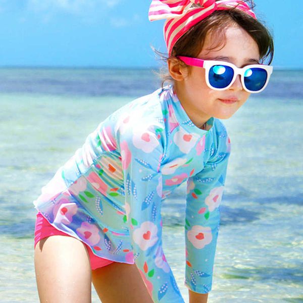Costumi da bagno Baby manica lunga + Rush Guard Costume da bagno per bambini Cartoon Pink Cute Girls '3-11Y P230602