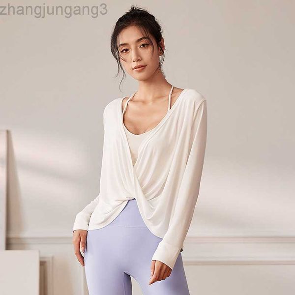 Designer-T-Shirt Aloo Yoga Yoga Langarm Loose Two Wear Sport Modal Bluse Offener Rücken Schnell trocknend Atmungsaktiv Pilates Top