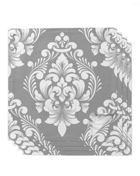 Masa peçete 4pcs klasik lüks vintage damask gri kare 50cm düğün dekorasyon bezi mutfak yemek peçete servis peçeteleri