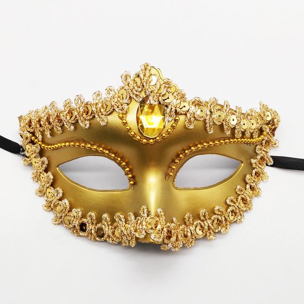 Maschera da ballo per trucco di Halloween Maschera da principessa in pizzo sexy per adulti per adulti Noble Gold Diamonds Emotivo Half Face Party Fun Eye Mask MJ-0020-A