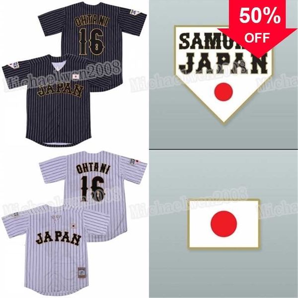 Xflsp GlaMitNess Japan Samurai 16 Shohei Ohtani Jersey Schwarz Weiß Streifen Nadelstreifen Movie Baseball Jerseys 100 % genäht Herren Damen Jugend CustomGroßhandel