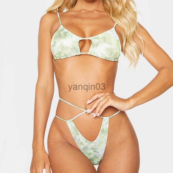 Costumi da bagno donna costumi da bagno bikini set nuotata nuovi costumi da bagno senza fili nuoto costumi da bagno donna nuoto verde vita bassa arancione caldo bikini croce stampa J230603