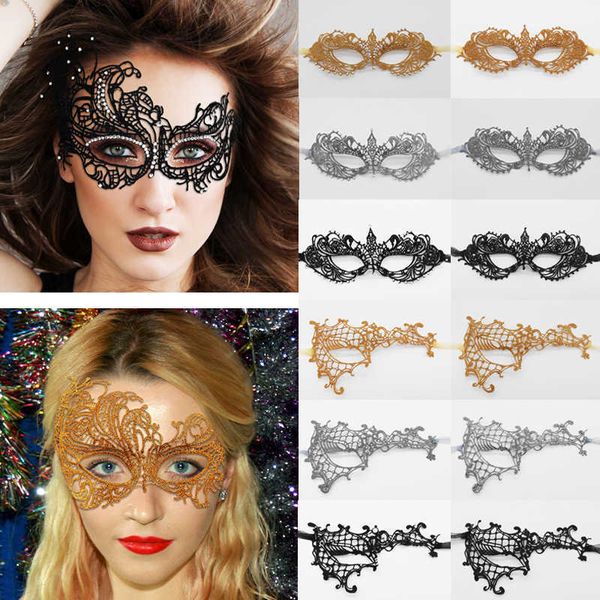 Schlafmasken Halloween-Maske Sexy Spitze Hohlmaske Frauen Party Nachtclub Königin Augenmaske Maskerade Ball Kostüm Silber Gold Erotische Masken J230602