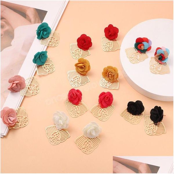 Baumeln Kronleuchter Colorf Koreanische süße Stoff Blumen Ohrringe für Frauen Bohemian Gold Metall Blume Statement Schmuck Drop Lieferung DHDQY