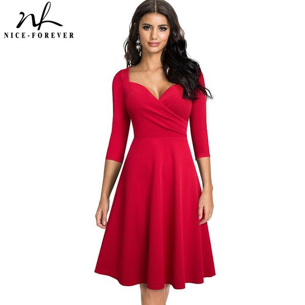 Abiti Niceforever Primavera Donna Moda Tinta unita Abiti sexy dal taglio basso Tail Party Elegante Flare Aline Dress A292