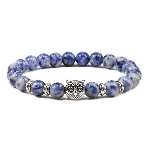 Pulseira masculina com miçangas olho de tigre 8 mm malaquita cabeça de coruja pingente pulseiras femininas pulseira de cordão jóias para ioga Pseras Drop De Dhw1A