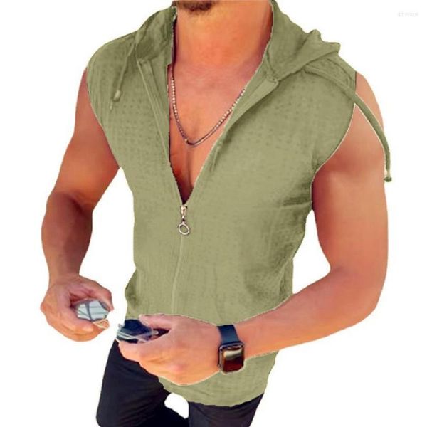 Canottiere da uomo Felpa con cappuccio da allenamento da uomo Gilet senza maniche con zip Palestra Fitness Bodybuilding Canotte muscolari Felpe estive Giacche da uomo Top