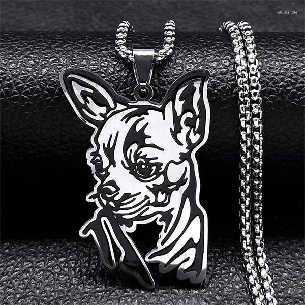 Collane con ciondolo Collana a catena per cani Chihuahua con animali carini per donna Uomo Collare regalo per gioielli per amanti degli animali domestici in acciaio inossidabile