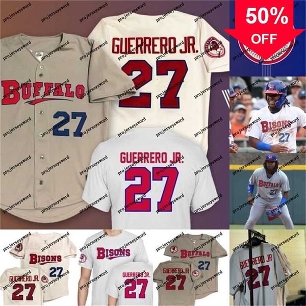 Xflsp GlaMit Buffalo Bisons baseball # 27 Vladimir Guerrero Jr. Jersey All Stitched Embroidery s Maglie da baseball vintage S-XXXL