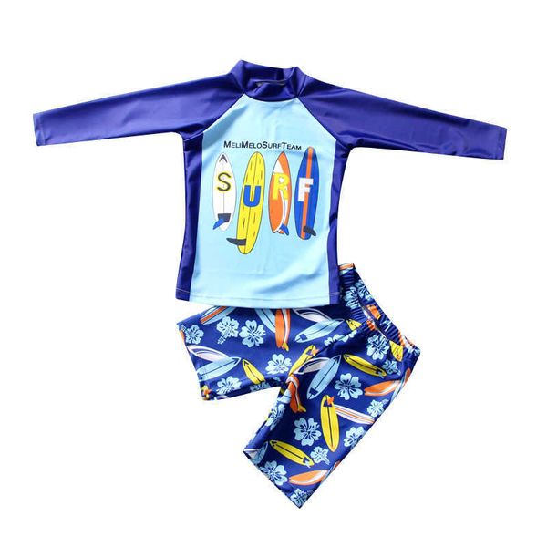 Roupa de banho para dormir longa dividida ao meio para banho de sol de secagem rápida para meninos de escola primária P230602