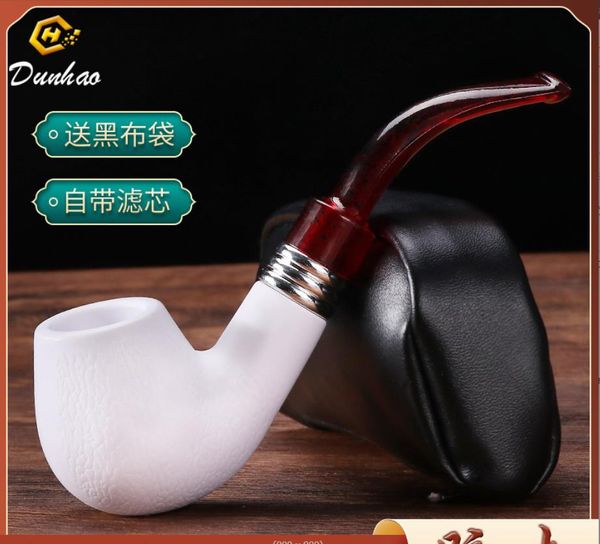 Cachimbo de água Imitação sepiolite branca cauda vermelha piteira destacável e lavável tubo de estilo antigo martelo requintado conjunto de cigarro anel liso