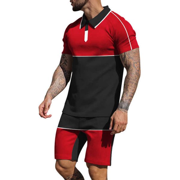 Fatos de treino Camisa polo masculina shorts 2 peças de marca de luxo casual com lapela com zíper camiseta de manga curta terno de atletismo masculino conjunto de jogging P230603