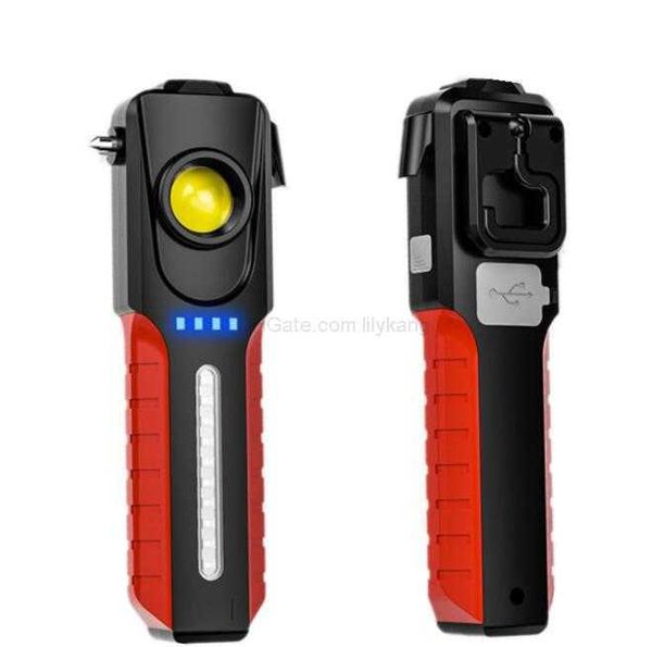 Leistungsstarke multifunktionale Taschenlampe Outdoor Survival Safety Hammer Tool Wiederaufladbare Taschenlampen Magentic Repair Lights Mini COB Lights Alkingline