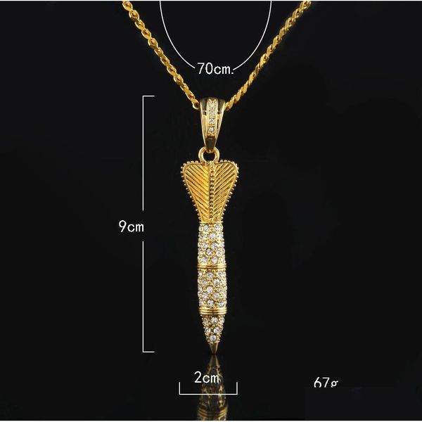 Collane con ciondolo Bling color oro strass Iced Out Military Rocket Arrow Dart Collana Hip Hop Style Rapper Jewelry Drop Deliver Dh9E1